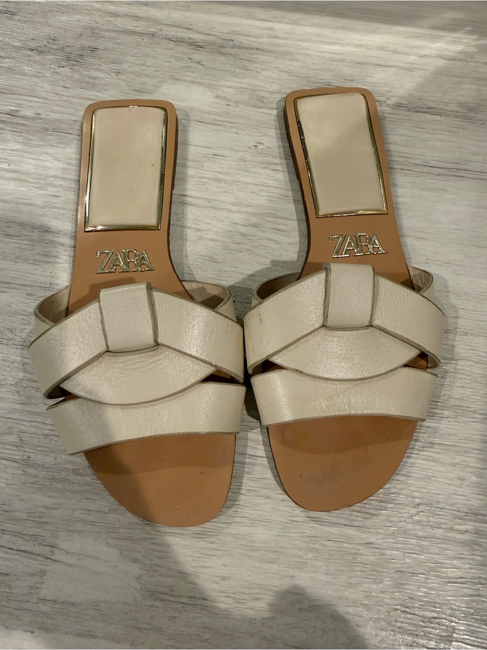 ZARA Cream Braided Slide Sandals